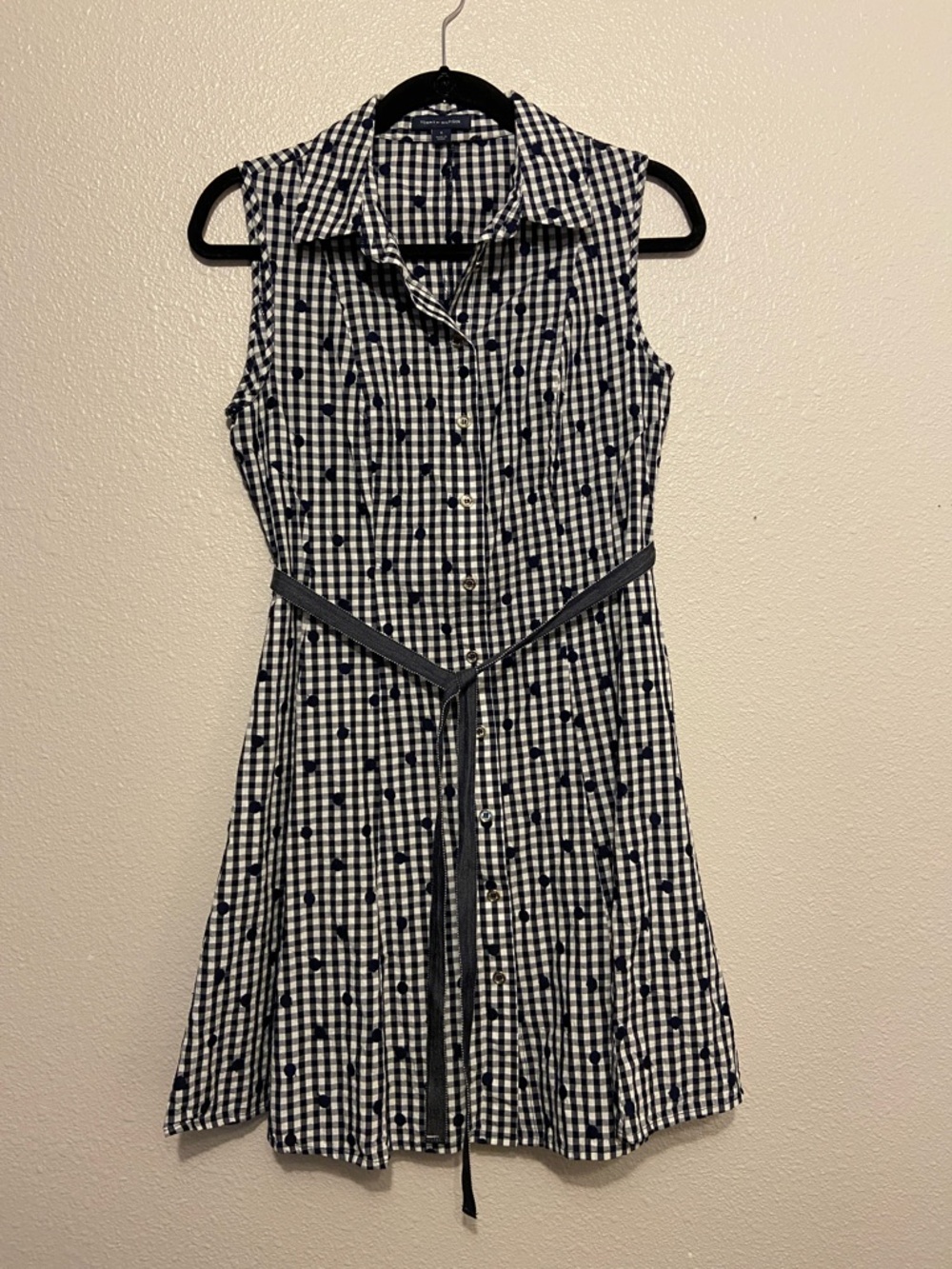 Tommy Hilfiger Black and White Sleeveless Gingham Shirt Dress, Size 6